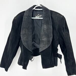 Vintage WINLIT Suede buckle waist Coat hour glass silhouette 80s western size L